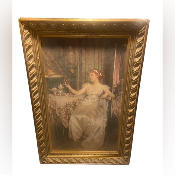 MAKE AN OFFER 🍒 French Fredrick Soulacroix In The Boudoir Pair Oil on Canvas Set - Picture 2 of 8